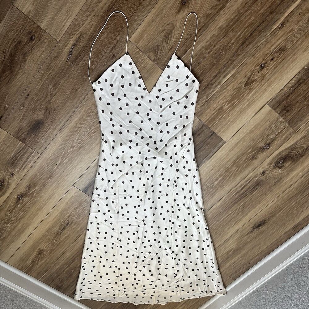 ZARA Satin Polka Dot Midi Dress XL Ecru Brown Open Back NWT 3067/214/086